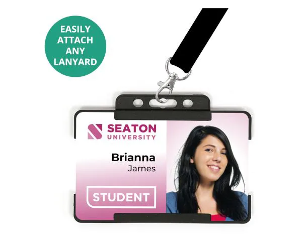 black plastic id card holders